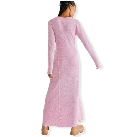 Free People Pink Ribbed Maxi Dress with Side Tie Ruching - Picture 8 of 8